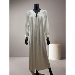Vanity Fair Vintage Long Nightgown Robe Peignoir Cream Lace Trim Button Front M‎